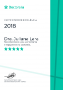 Certificado de Excelência Doctoralia 2018 Dra. Juliana Lara